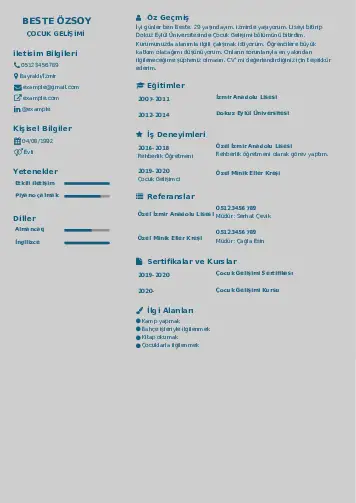 Çocuk Gelişimi Bölümü CV Örnekleri cv indir